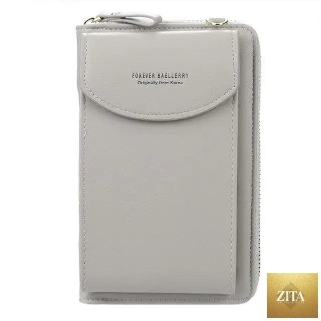 Elegant genuine leather Zita La Belle Elite small PU luxury handbag with crossbody strap, purse clutch, and phone wallet features.