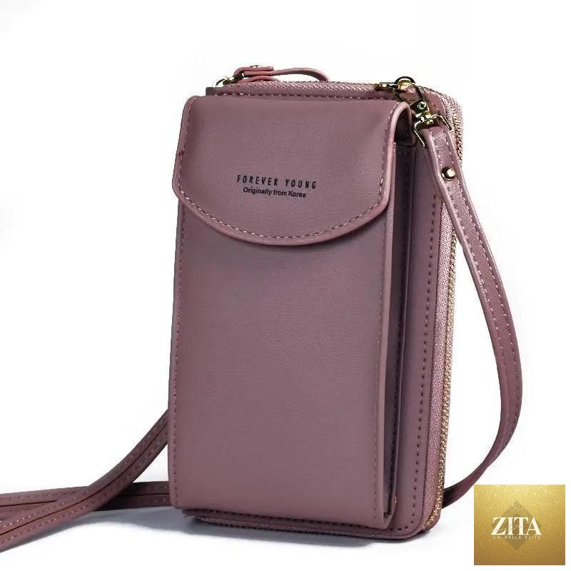 Elegant genuine leather handbag by Zita La Belle Elite, small PU luxury crossbody purse with phone wallet and clutch style for women.