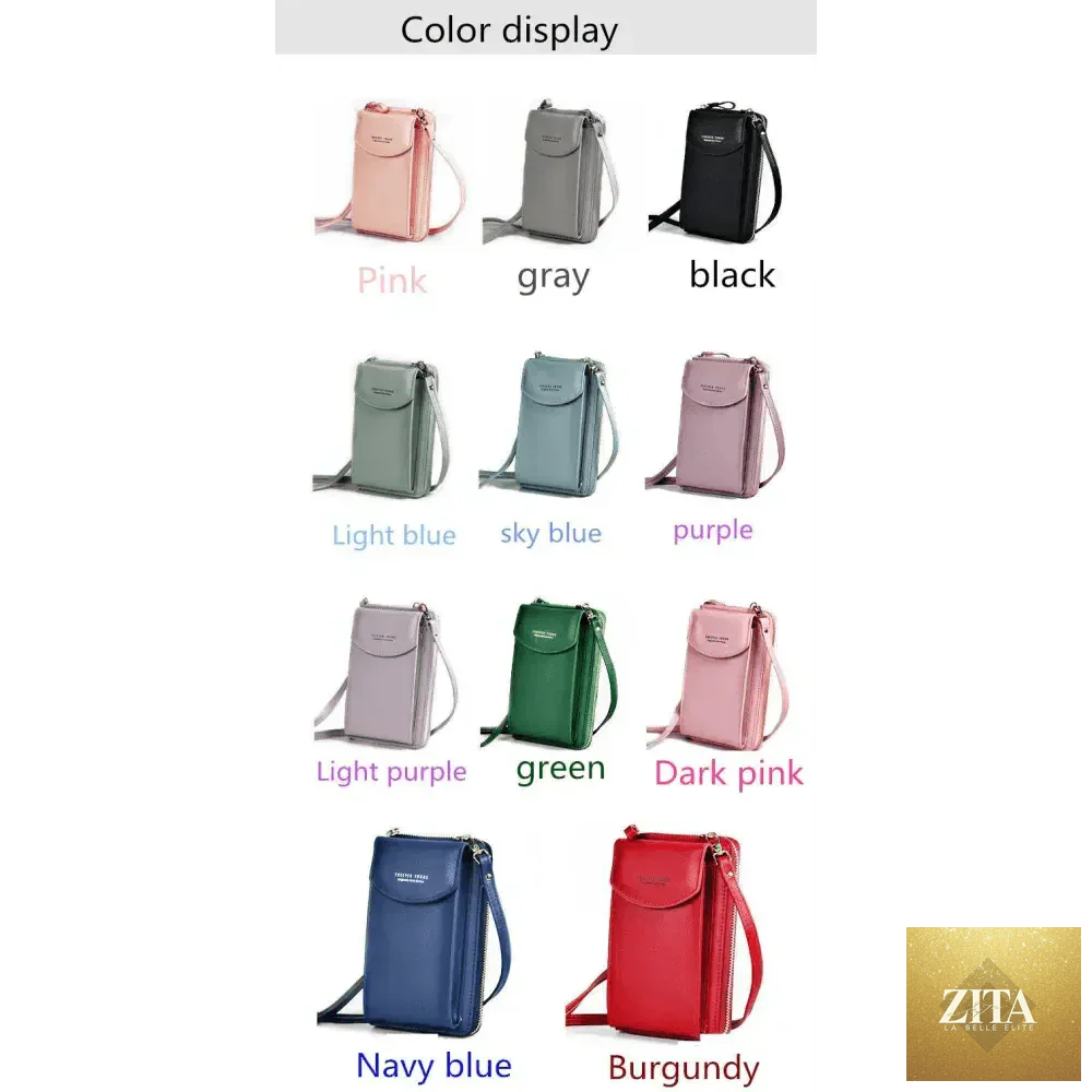 Elegant genuine leather Zita La Belle Elite small PU luxury handbag with crossbody strap, clutch, and phone wallet for women and girls.
