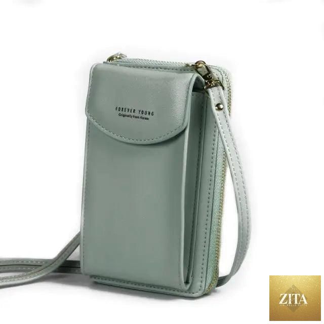 Elegant genuine leather handbag by Zita La Belle Elite, small PU luxury crossbody bag with purse, clutch, and phone wallet features.