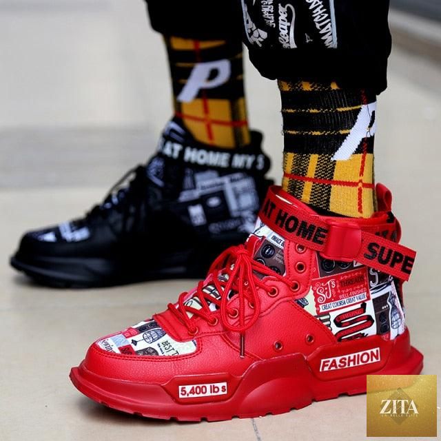 Red Stevvex men's athletic sneakers with breathable mesh, lightweight design, non-slip sole, ideal for basketball, running, and walking.