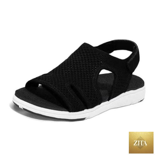 Blue Stevvex women's summer flat sandals with buckle strap, open toe, slip-on design, perfect for casual beach or dressy wear.