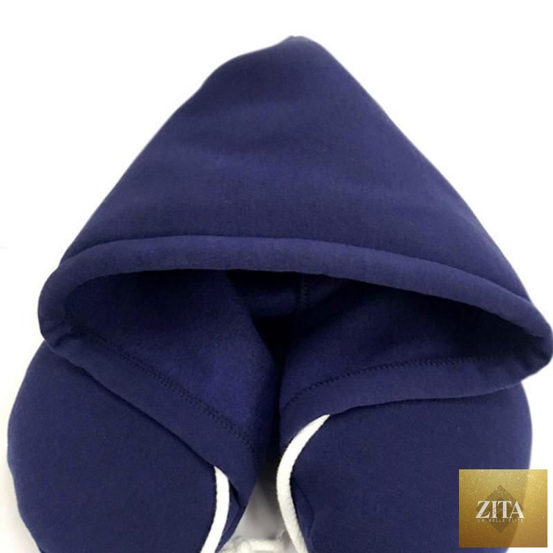 Stevvex U-shaped travel pillow with hoodie, memory foam neck support, ideal for car, airplane, or office travel comfort.