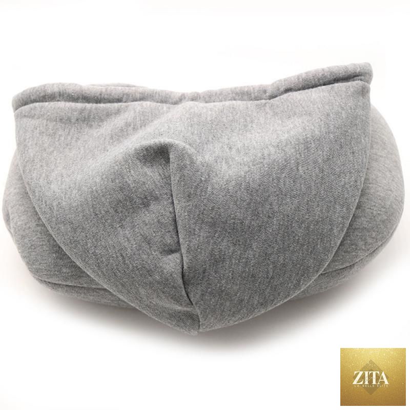 Stevvex U-shaped travel pillow with hoodie, memory foam neck cushion, inflatable design, ideal for car, airplane, or office travel.
