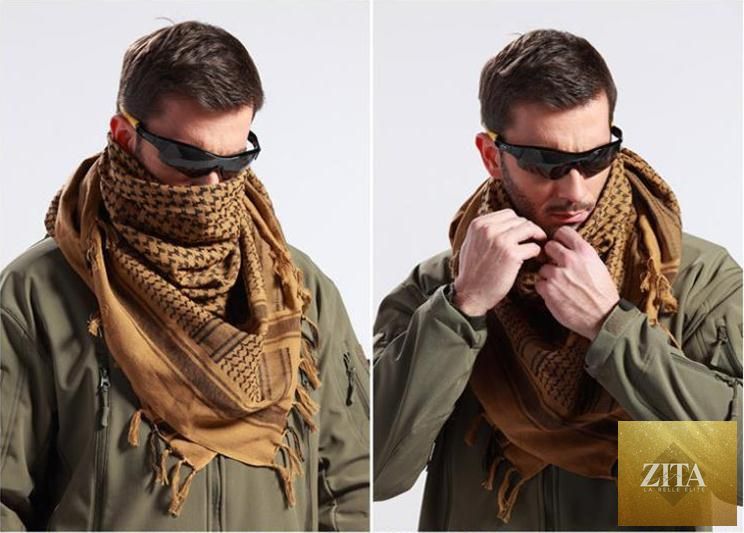 Stevvex military desert keffiyeh scarf with tassels, windproof winter scarf for men and women, Arab head and neck wrap.