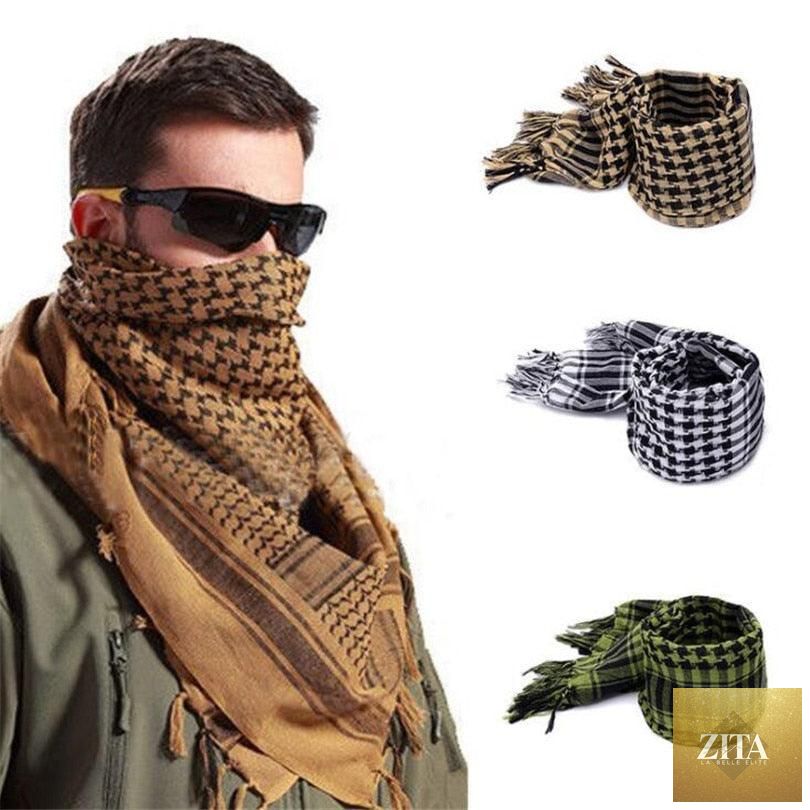 Stevvex military-style desert keffiyeh scarf with tassels, windproof warm winter hijab for women and men, tactical Arab head neck wrap