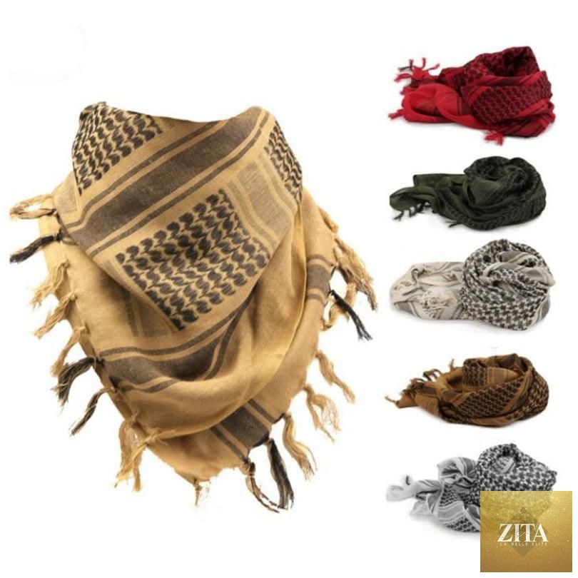 Stevvex military-style desert keffiyeh scarf with tassels, windproof, unisex winter scarf for men and women, Arab head and neck wrap