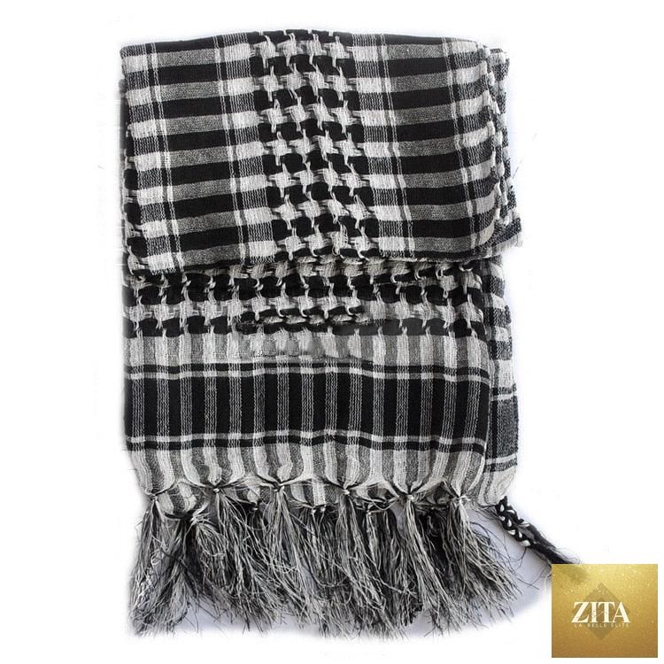 Stevvex windproof winter military scarf with tassels, desert Arab keffiyeh style, unisex head and neck tactical shawl.