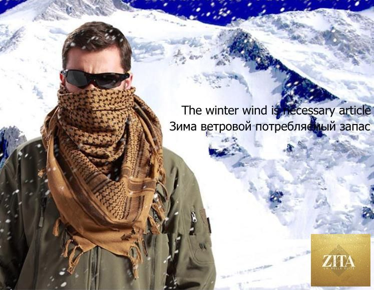 Stevvex military keffiyeh scarf with tassels, windproof winter scarf for women and men, desert Arab head and neck wrap.