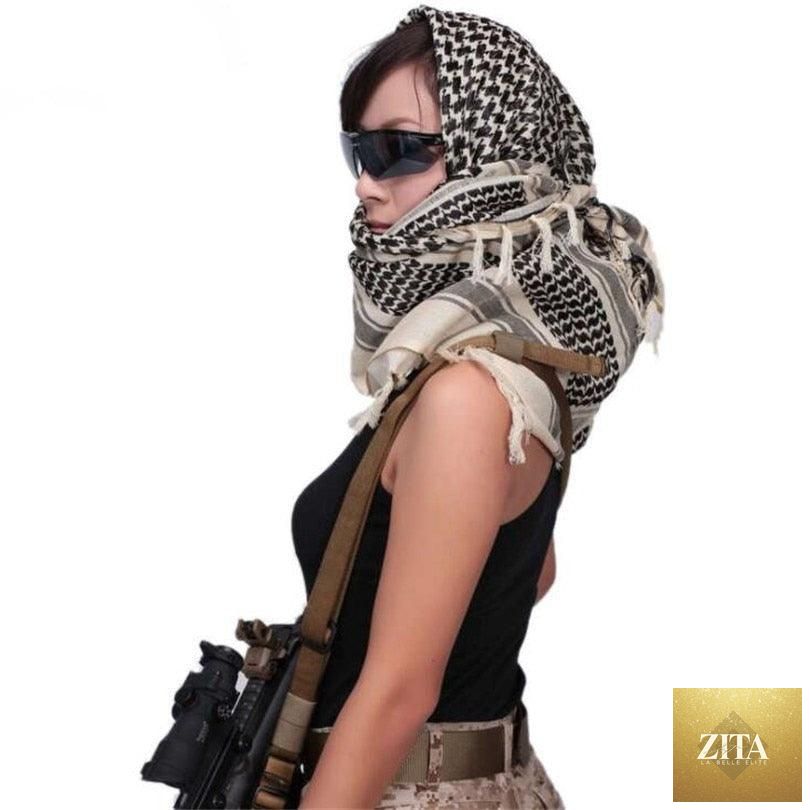 Stevvex military desert keffiyeh scarf with tassels, windproof winter scarf for women and men, Arab wrap, tactical head and neck covering