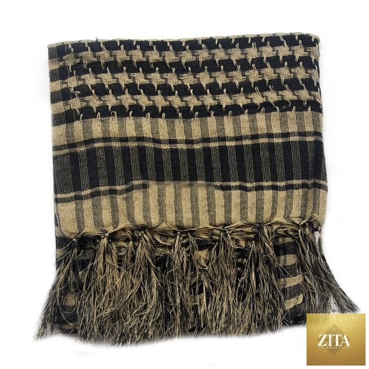 Stevvex military-style desert keffiyeh scarf with tassels, windproof warm winter hijab for women and men, tactical head and neck wrap