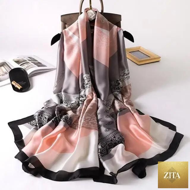 Stevvex women's autumn winter silk scarf with floral print, versatile shawl, headband, and beach wrap in long size.