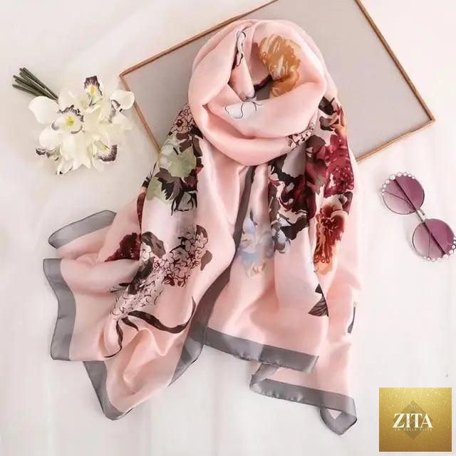 Stevvex women's silk scarf with floral print, long size, suitable as shawl, headband, or beach wrap for autumn and winter.