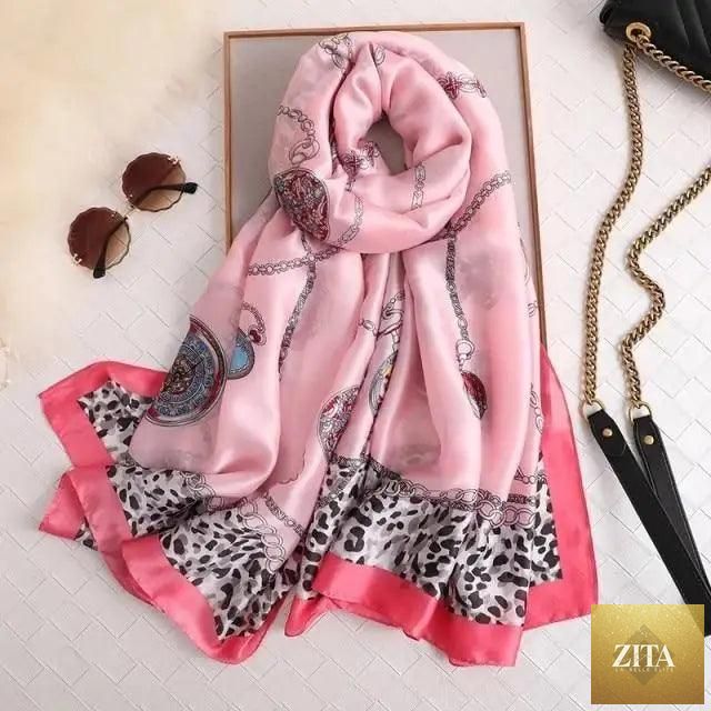 Stevvex women’s autumn winter silk scarf with floral print, versatile beach headband and shawl, long size casual wrap accessory.