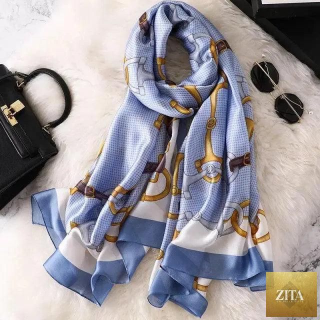Stevvex women's silk scarf with floral print, long size shawl and headband, perfect for autumn, winter, spring, casual and beach wear.
