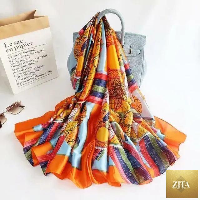 Stevvex women's silk scarf with floral print, long size shawl, beach headband, perfect for casual autumn and winter wear.