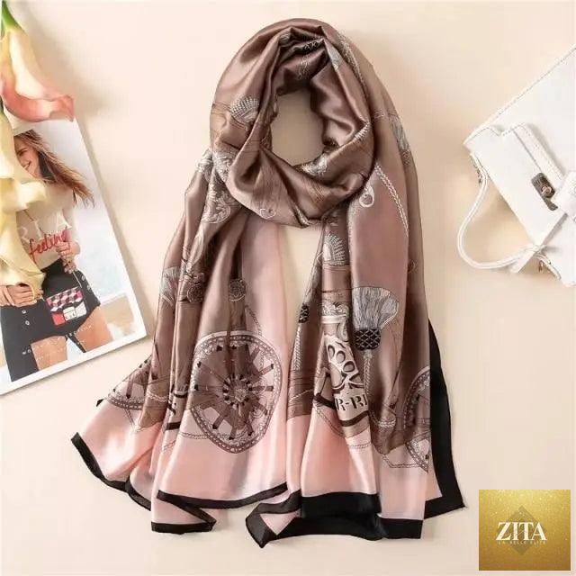Stevvex women's silk scarf and shawl with floral print, versatile headband and beach wrap for autumn and winter fashion.