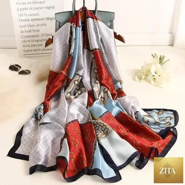 Stevvex women’s autumn winter silk scarf with floral print, versatile shawl and headband, suitable for casual beach and spring wear.