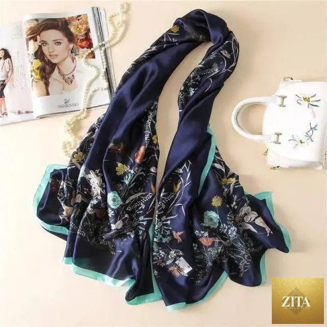 Stevvex women's silk scarf with flower print, versatile beach headband, shawl, and wrap for autumn and winter fashion.