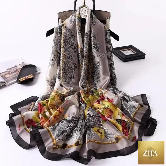 Stevvex women's silk scarf with flower print, long size beach shawl, headband, and wrap for autumn, winter, and casual spring wear.