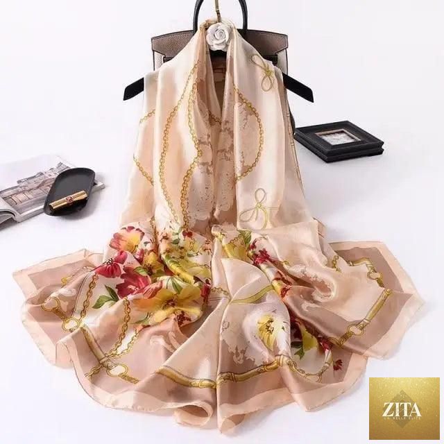 Stevvex women's silk scarf with floral print, long size shawl and headband, perfect for autumn, winter, beach, and casual wear.