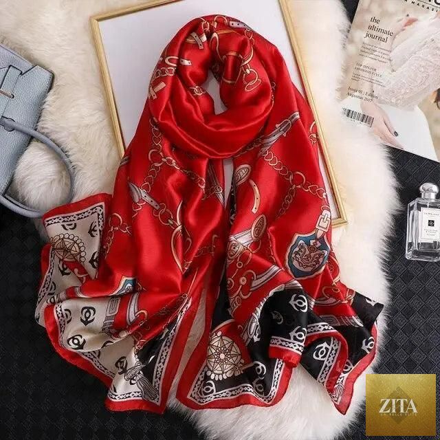 Stevvex women's silk scarf with floral print, long size, suitable as headband, shawl, or beach wrap for autumn and spring wear.