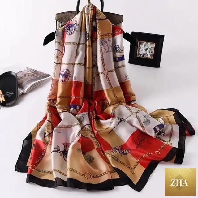 Stevvex women's silk scarf with flower print, versatile shawl and headband for autumn, winter, and spring casual wear.