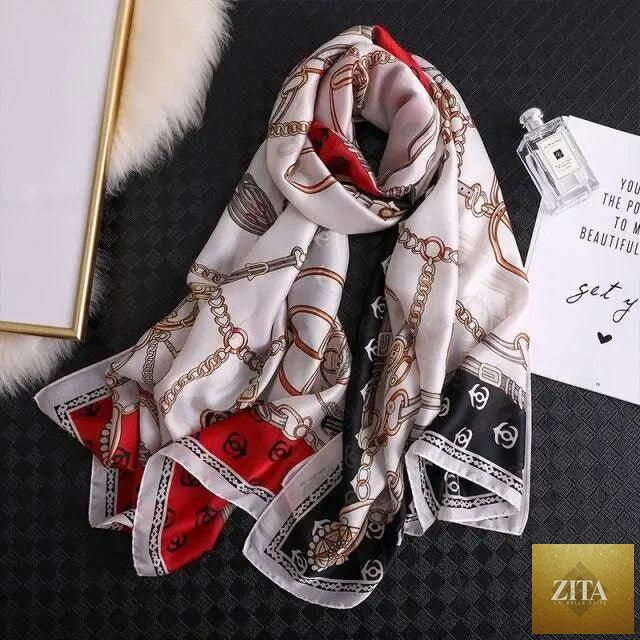 Stevvex women's autumn winter silk scarf with flower print, versatile beach headband, shawl, and wrap in long size for casual wear.