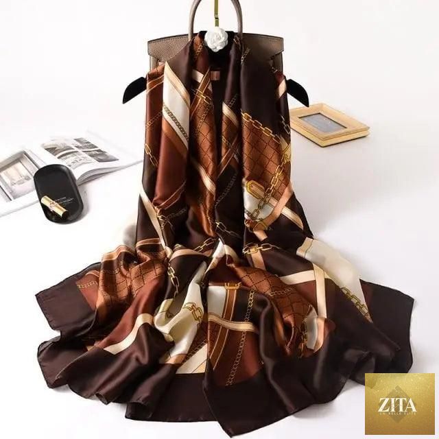 Stevvex women's autumn winter silk scarf with floral print, styled as a headband or shawl, perfect for casual beachwear.