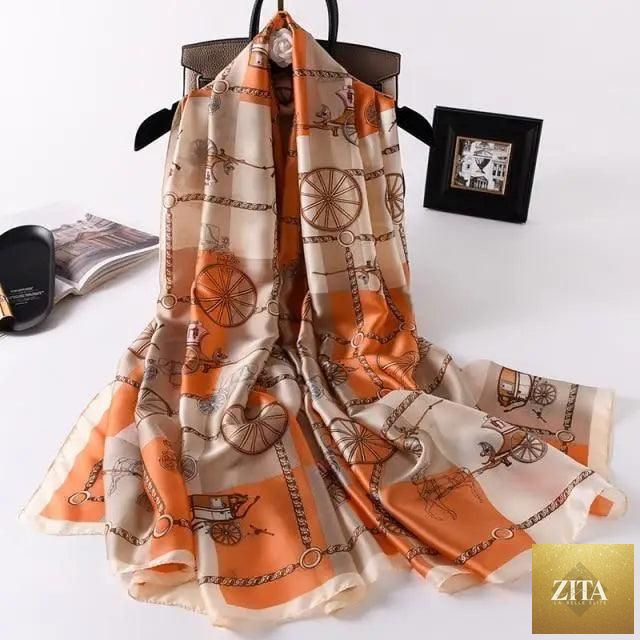 Stevvex women's autumn winter silk scarf with flower print, versatile beach headband, shawl, and wrap for casual spring wear.
