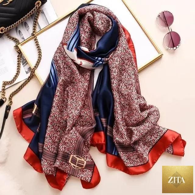 Stevvex women’s silk scarf with floral print, long size, ideal as shawl, headband, or beach wrap for autumn and winter.