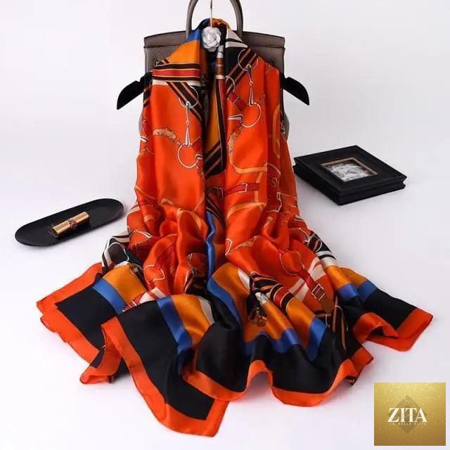 Stevvex women's silk scarf and shawl with floral print, versatile beach headband and wrap for autumn and winter fashion.