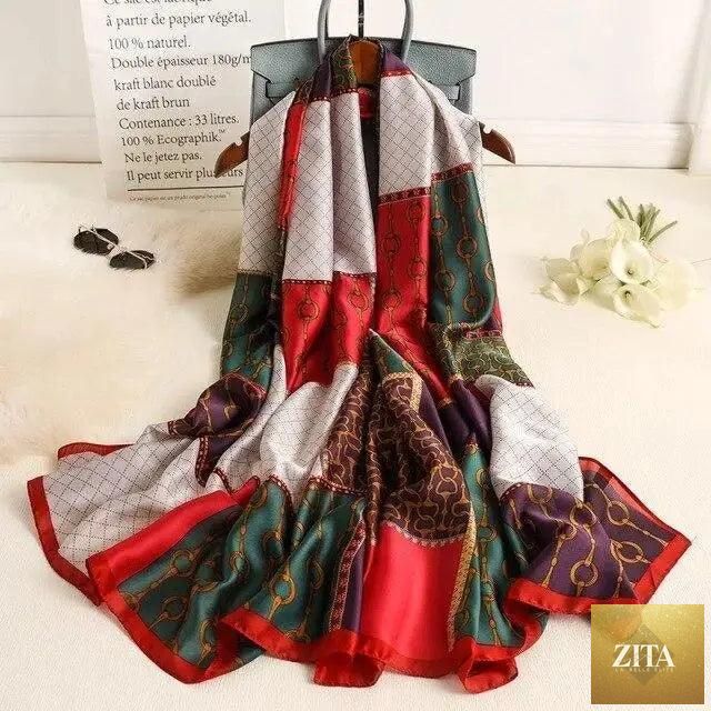 Stevvex women's silk scarf and shawl with floral print, versatile beach headband and wrap for autumn and winter wear.