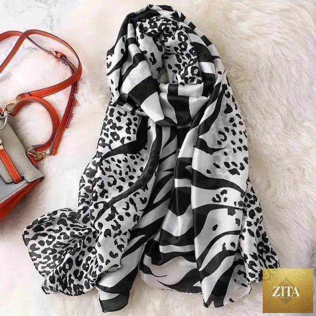 Stevvex women's silk scarf with floral print, casual shawl, headband, and beach wrap in autumn winter fashion, long size.