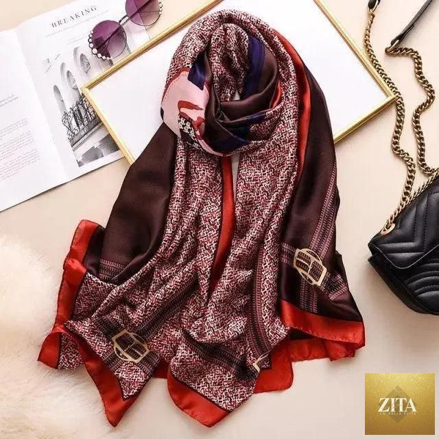 Stevvex women's silk scarf with floral print, long size, casual beach headband and shawl for autumn and winter wear.