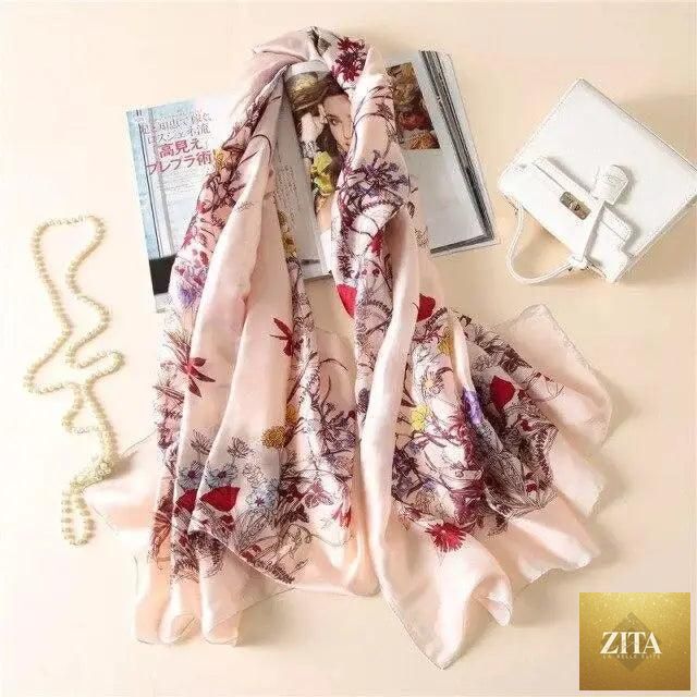 Stevvex women's silk scarf with floral print, long shawl, beach headband, perfect for autumn winter casual wear.