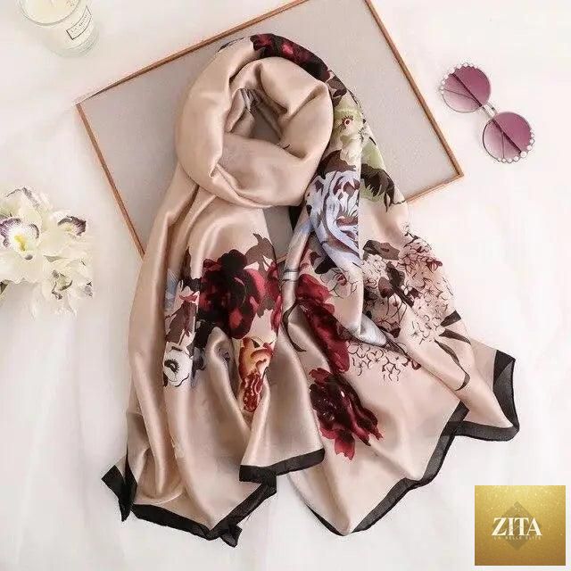 Stevvex women's autumn winter silk scarf with floral print, long size shawl and headband, ideal for casual beach and spring wear.