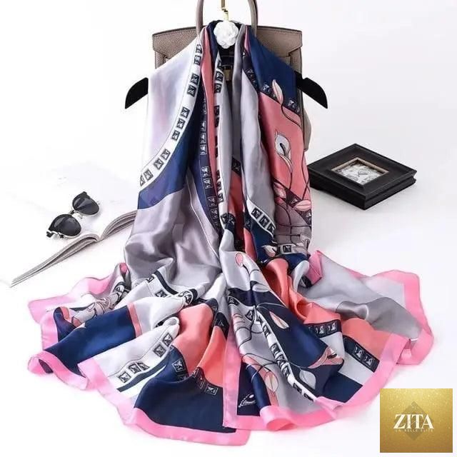 Stevvex women's silk scarf with floral print, long size beach shawl and headband, perfect for autumn, winter, spring, casual wear