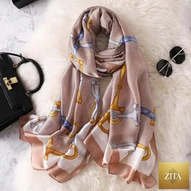 Stevvex women's silk scarf with floral print, long shawl style, suitable for autumn, winter, beach, and casual wear.
