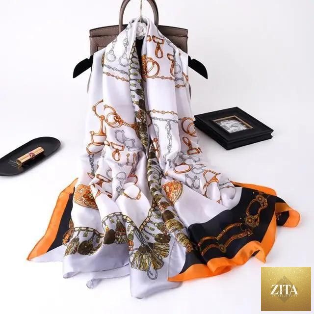 Stevvex women's silk scarf with floral print, suitable as headband or shawl, ideal for autumn, winter, and beach casual wear.