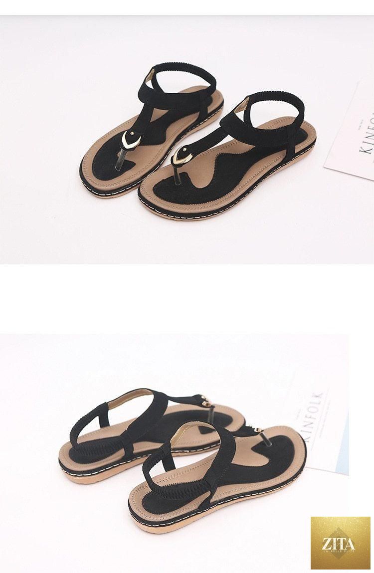 Stevvex women's flat-heel summer flip flops with T-strap, elastic ankle strap, soft sole, ideal for beach and casual wear.