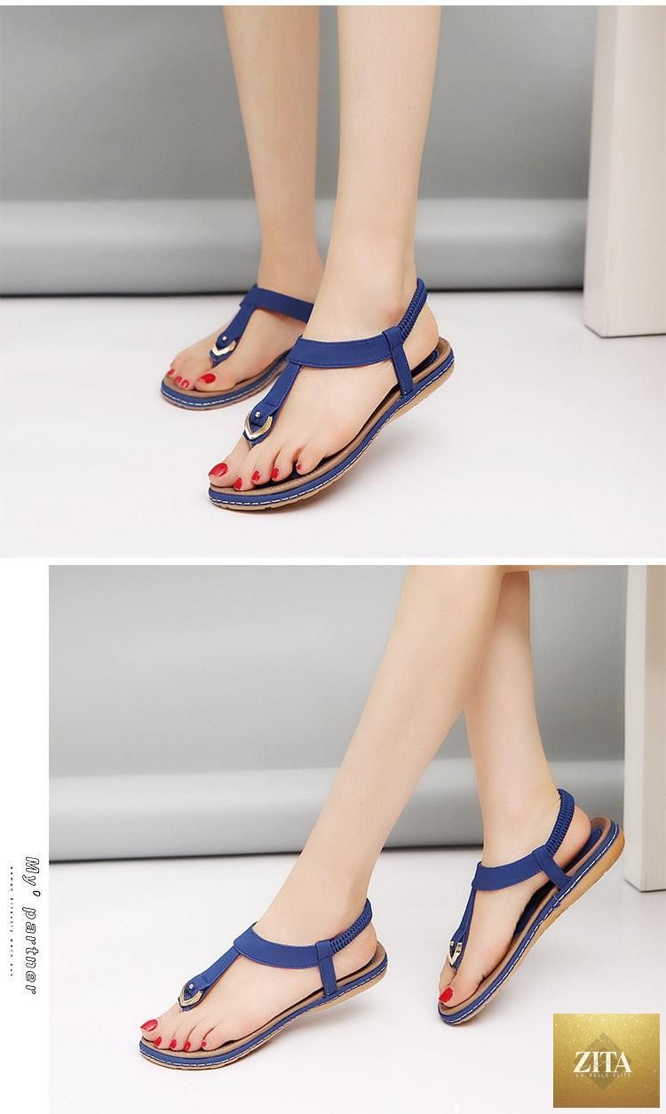Stevvex women's flat heel summer flip flops with T-strap, elastic straps, and soft soles, perfect for beach and casual wear.