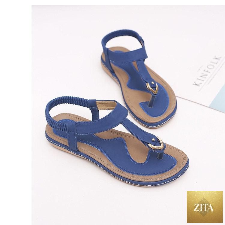 Stevvex women's flat heel summer flip flops with T-strap, elastic straps, soft sole, casual beach sandals, comfortable and stylish.