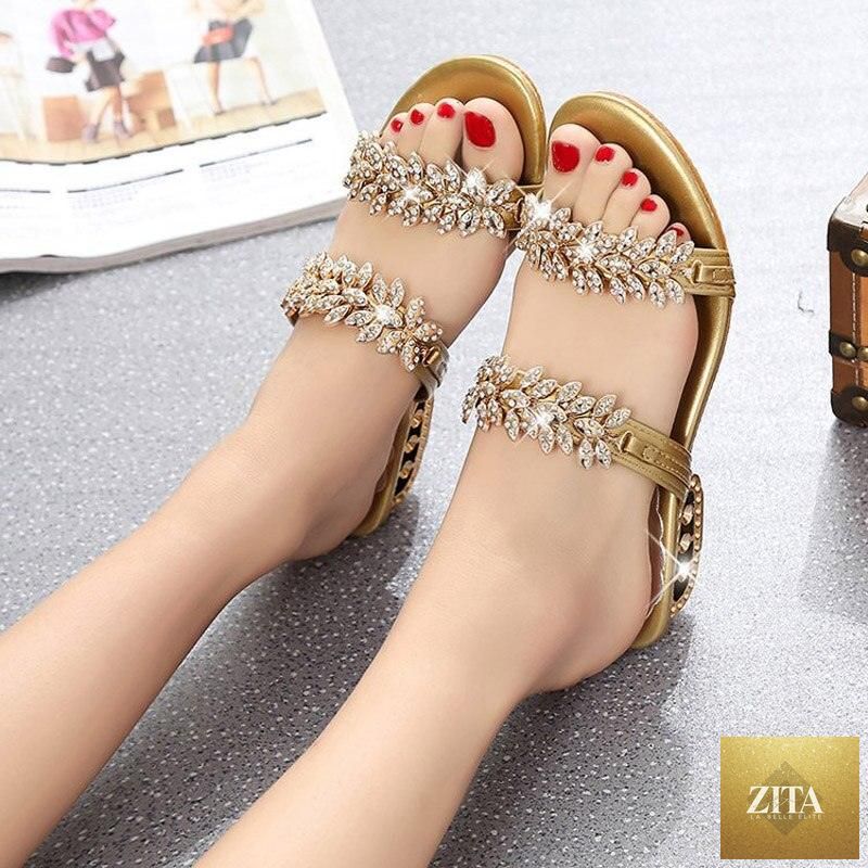 Stevvex women's summer beach sandals with rhinestones, flip-flop style, shining diamonds, comfortable outdoor slippers, stylish and luxurious