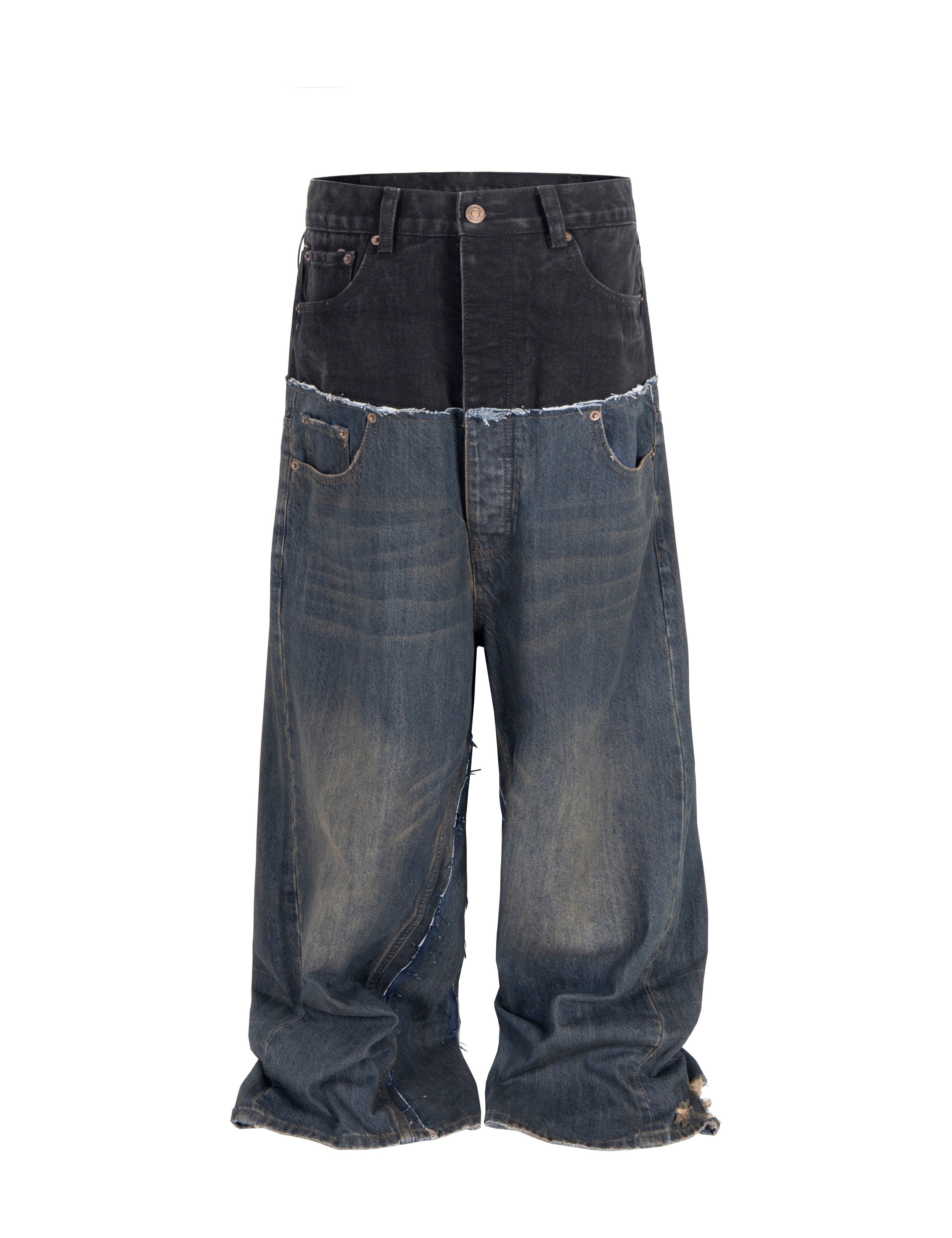 Undeveloped WideBoy Midnight double denim jeans featuring a relaxed fit and classic blue denim fabric.