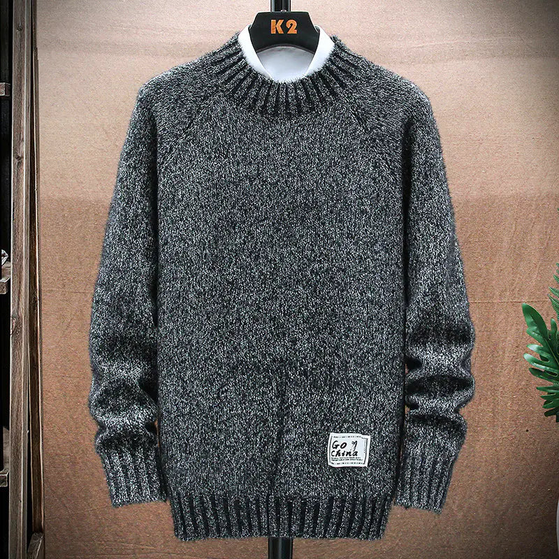 Men's knitted sweater top from Trendy Attic Store01 paired with bottoming shirt, featuring a cozy, textured knit design.