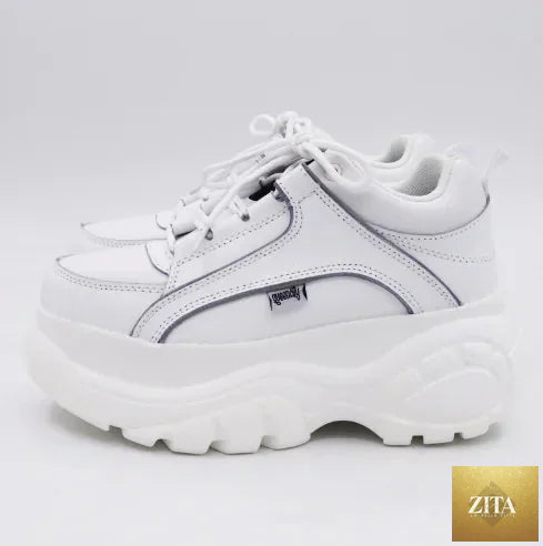 White heart-shaped platform sneakers for women with thick soles, stylish and trendy footwear from Trendy Attic Store01.