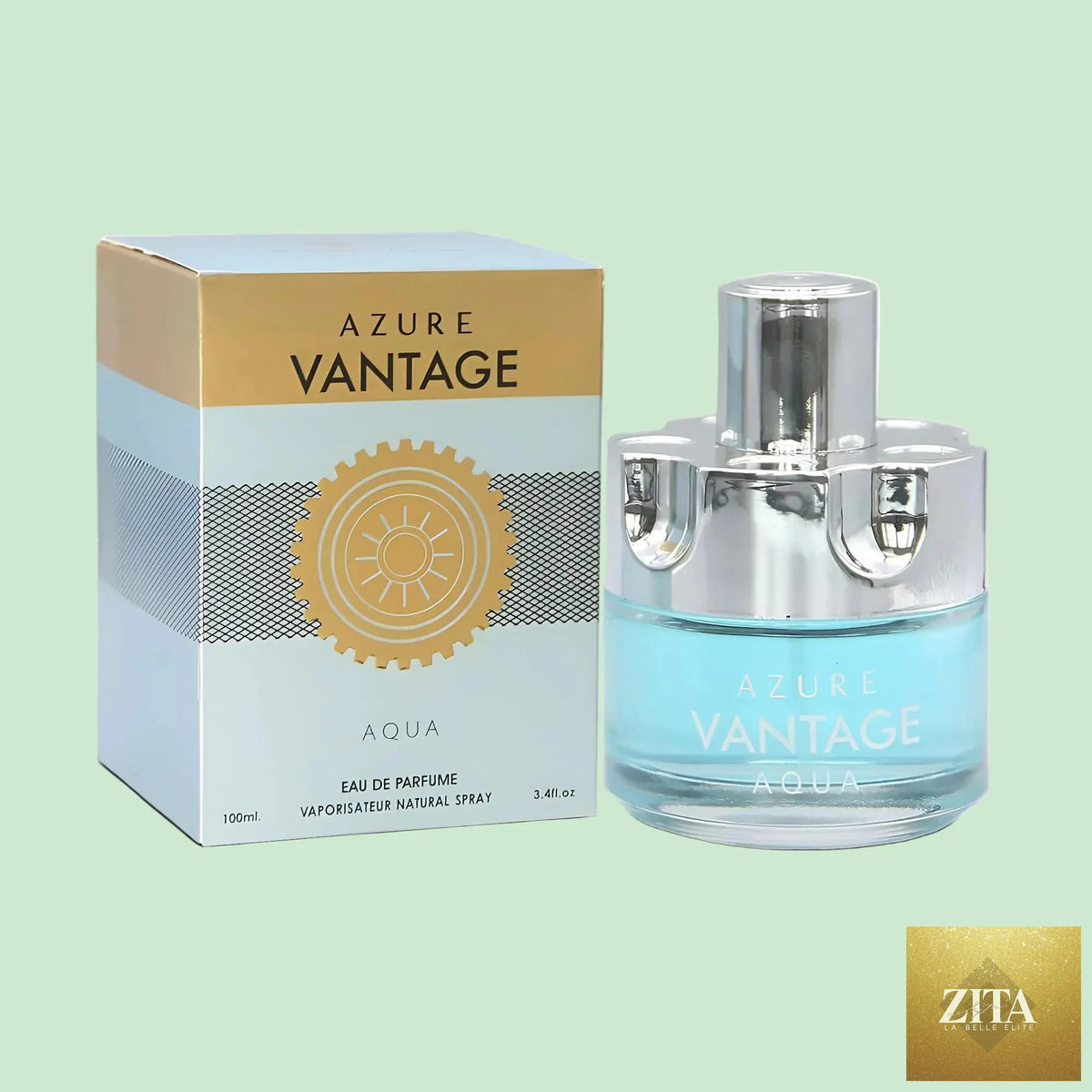 Azure Aqua Men perfume cologne bottle from Trendy Attic Store01, sleek design in a vibrant blue color for men.