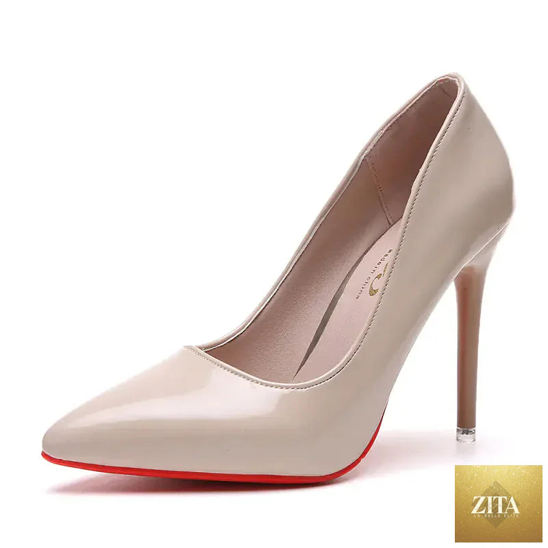 Elegant women's pointed toe high heels in black leather, stylish women shoes by Trendy Attic Store01, perfect for formal occasions.