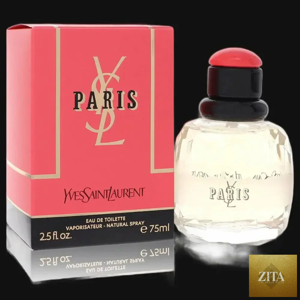 Yves Saint Laurent Paris perfume for women in a 2.5 oz eau de toilette spray, featuring elegant floral and fruity notes.